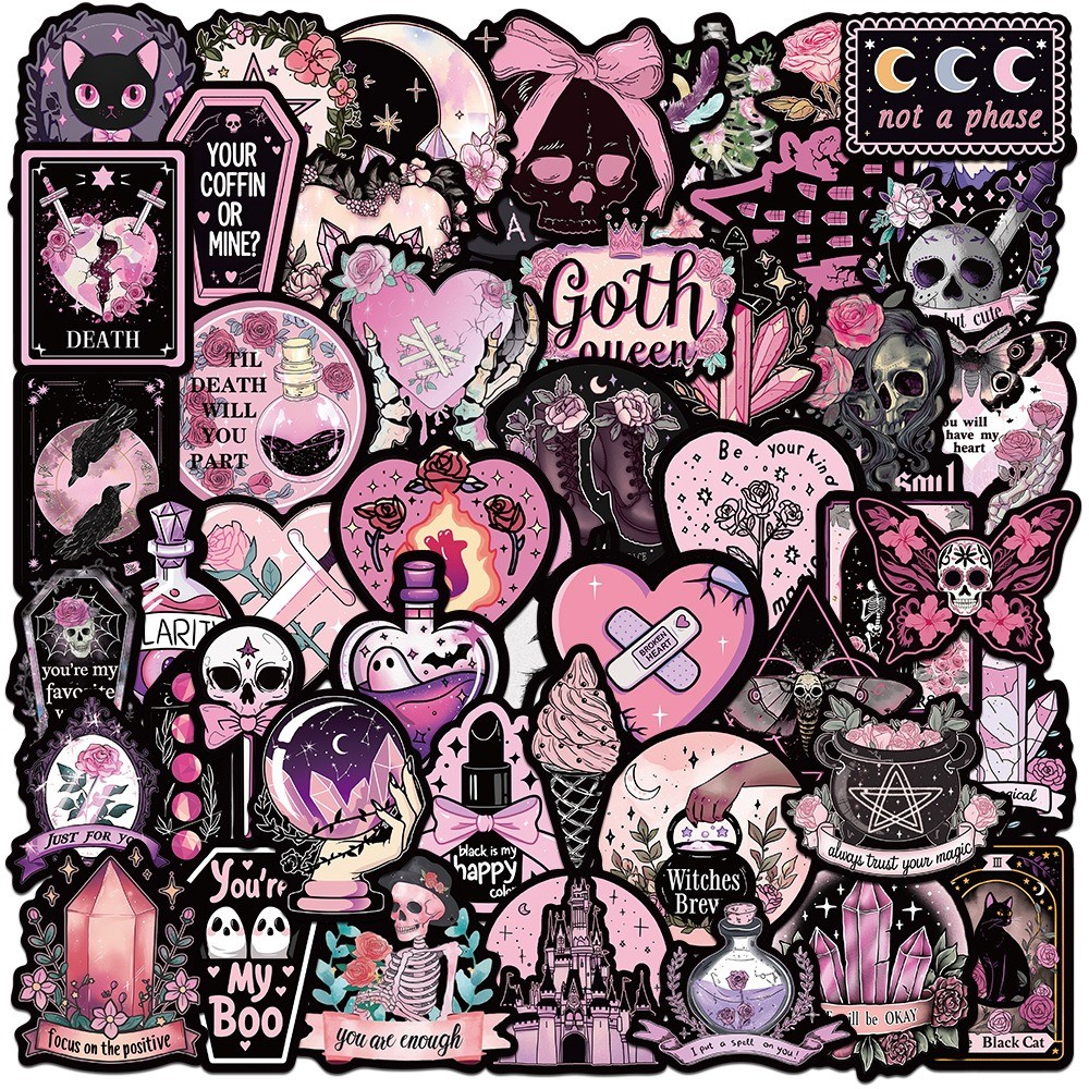 50pcs Halloween Gothic Graffiti Stickers Aesthetic DIY Laptops Water Bottles Phones Decorative Stick