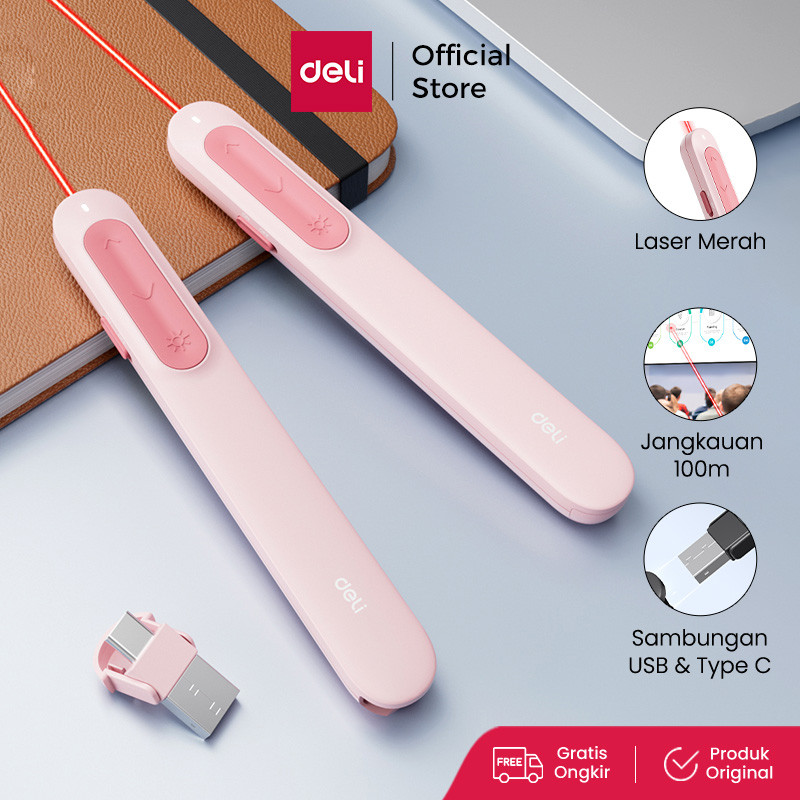 Deli Laser Pointer Presenter Wireless Sinar Merah Jarak 100m ES002