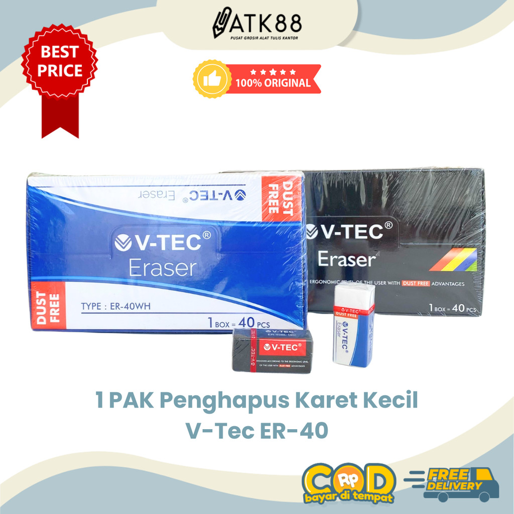 

[ATK88] 1 PAK Penghapus Karet Kecil V-Tec ER-40WH (Putih) / ER-40BL (Hitam) Isi 40 Pcs