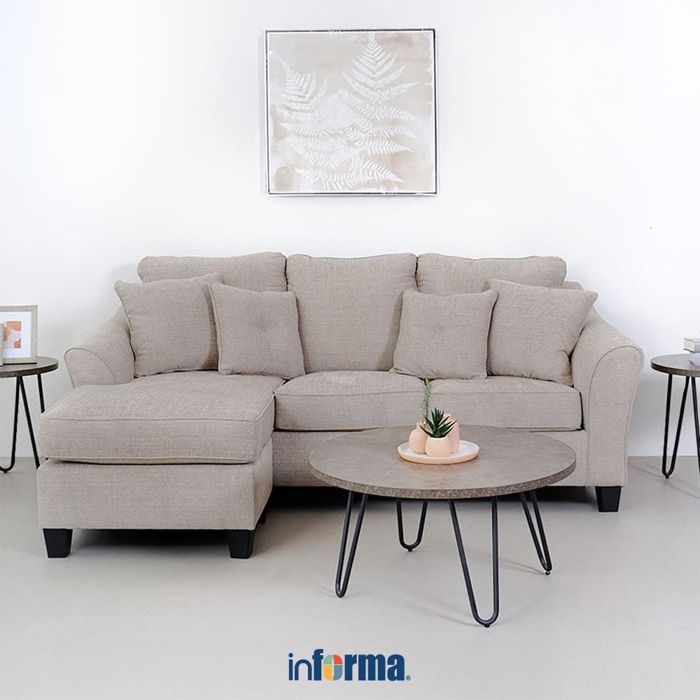 Informa Ashley Abney Sofa L Sectional Fabric Kanan - Cokelat Muda Tempat Duduk Empuk Sofa Bentuk L R