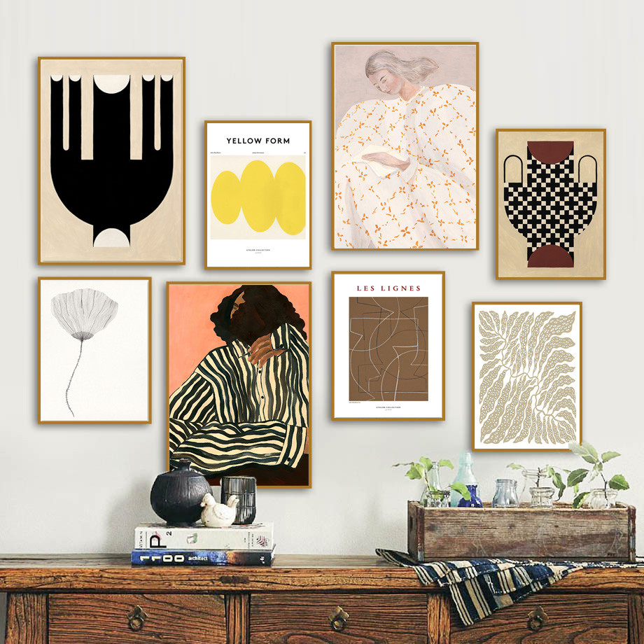 

Skirt Girl Line Ginkgo Biloba Color Block Nordic Posters And Prints Wall Art Canvas Painting Wall Pictures For Living Room Decor