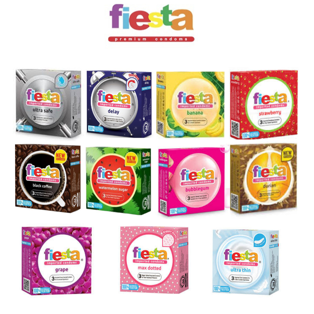 Kondom Fiesta All Varian 3s dan 12s Rasa Baru Watermelon dan Black Coffee Rasa Buah Delay Extream Bu