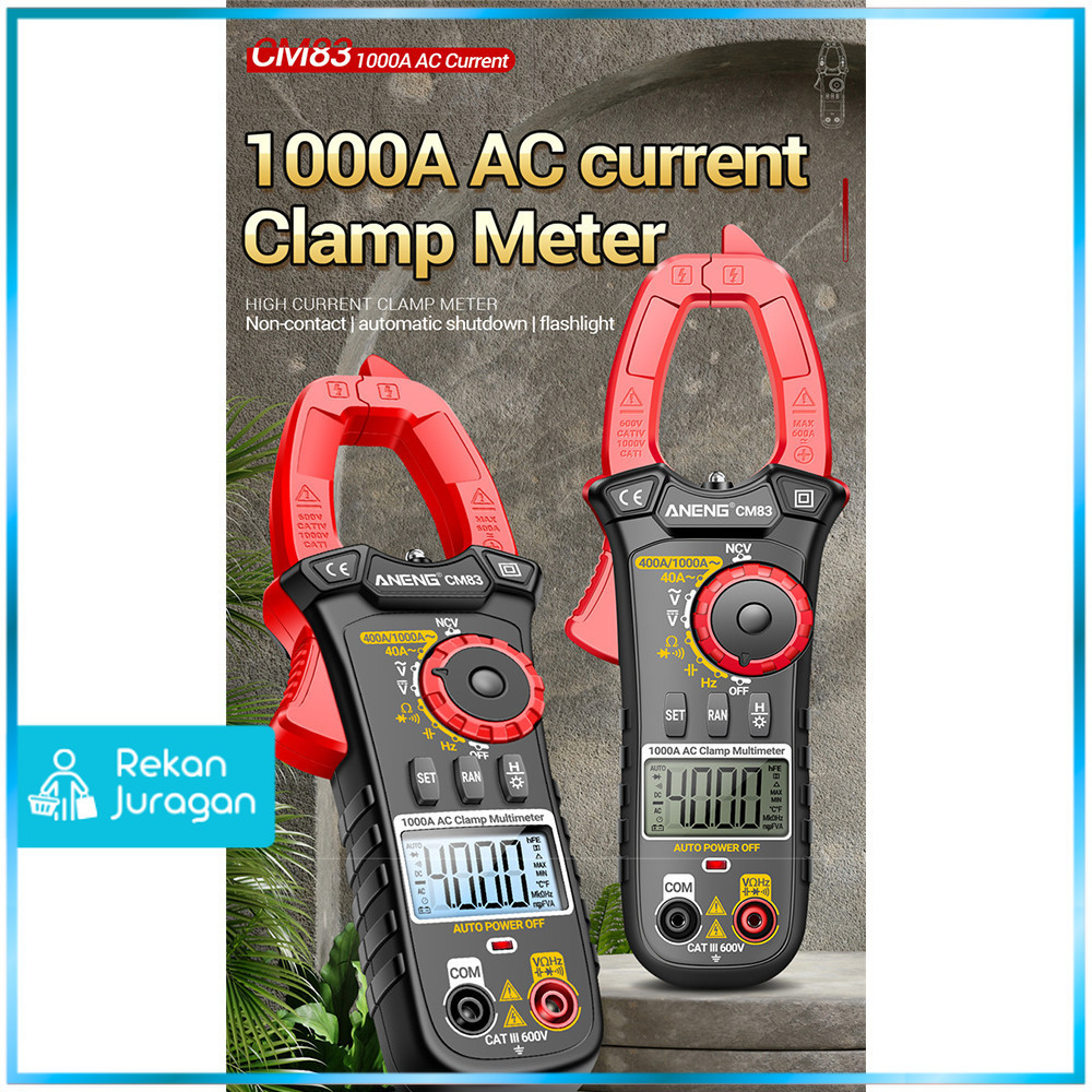 ANENG Clamp Meter Digital Multimeter Multitester LCD Flashlight 1000A - CM83