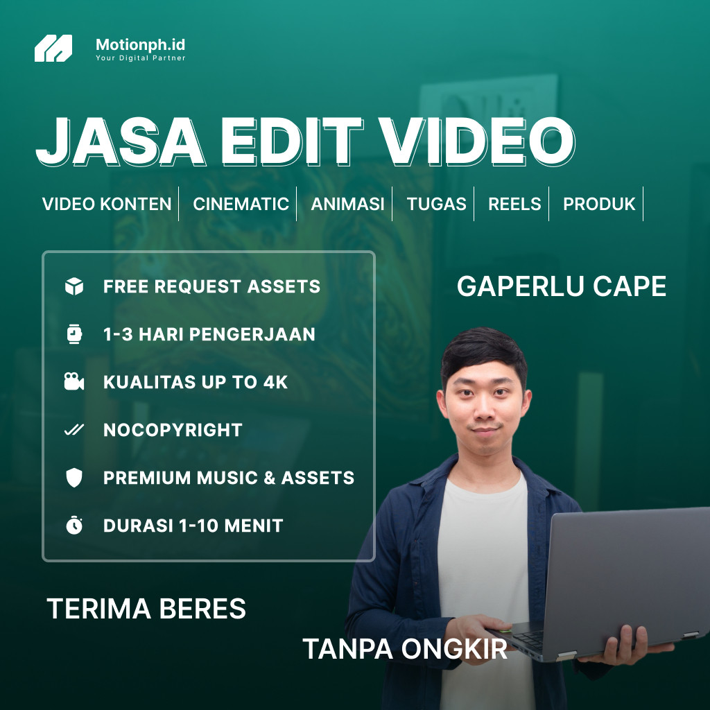 JASA EDIT VIDEO PROFESIONAL MURAH UNTUK KONTEN, ANIMASI, IKLAN PRODUK, WEDDING, REELS, INTRO, DLL