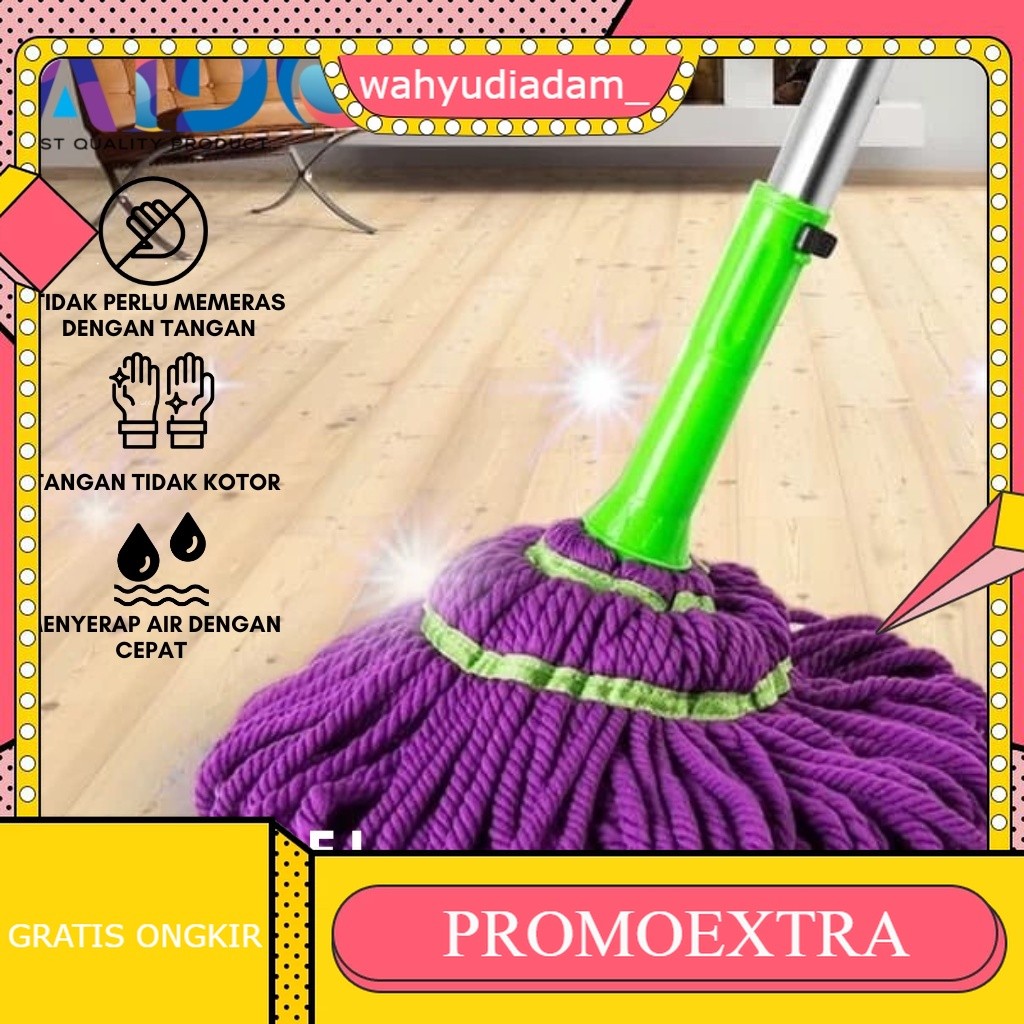 Alat Pel Pengepel Mop Sumbu Putih Pembersih Lantai Alat Pel Lantai Peras Otomatis -alat pel magic Tw