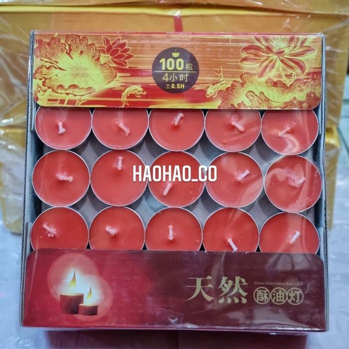 Terlaris Lilin Bulat Gepeng Kecil isi 100 / Kotak | Merah dan Kuning - Merah