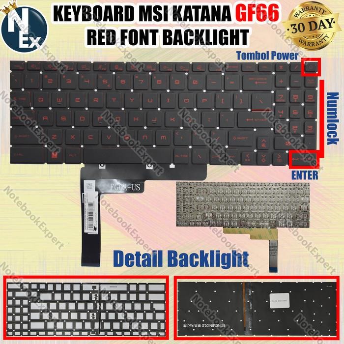 KEYBOARD MSI KATANA GF66 RED FONT BACKLIGHT - BLACK