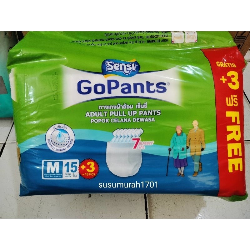 GOPANTS Popok Dewasa(Celana) M.15+3/L.12+2/XL.9+2-SUSUMURAH