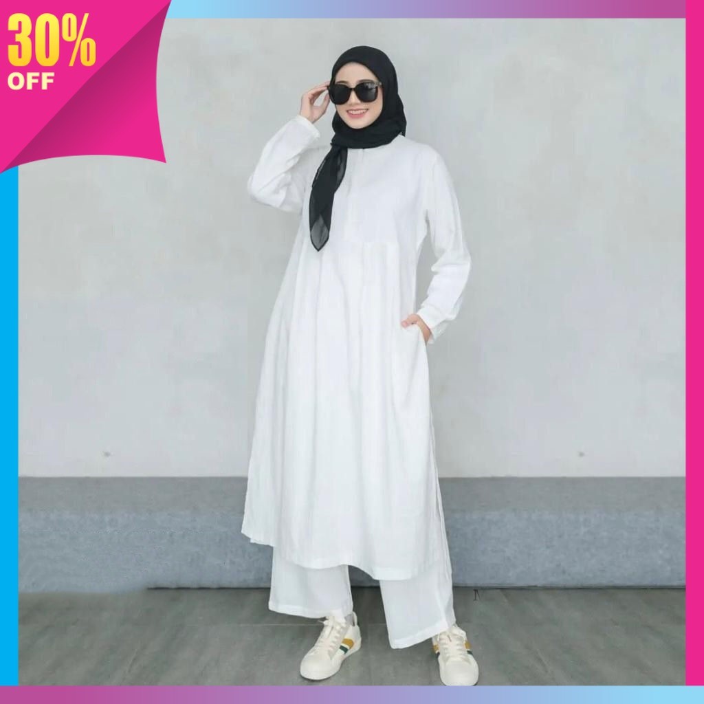 Baju Murah Bahan Premium / Zhea Set Setelan Tunik + Celana Kulot Jumbo Wanita Bahan Katun Linen Rami