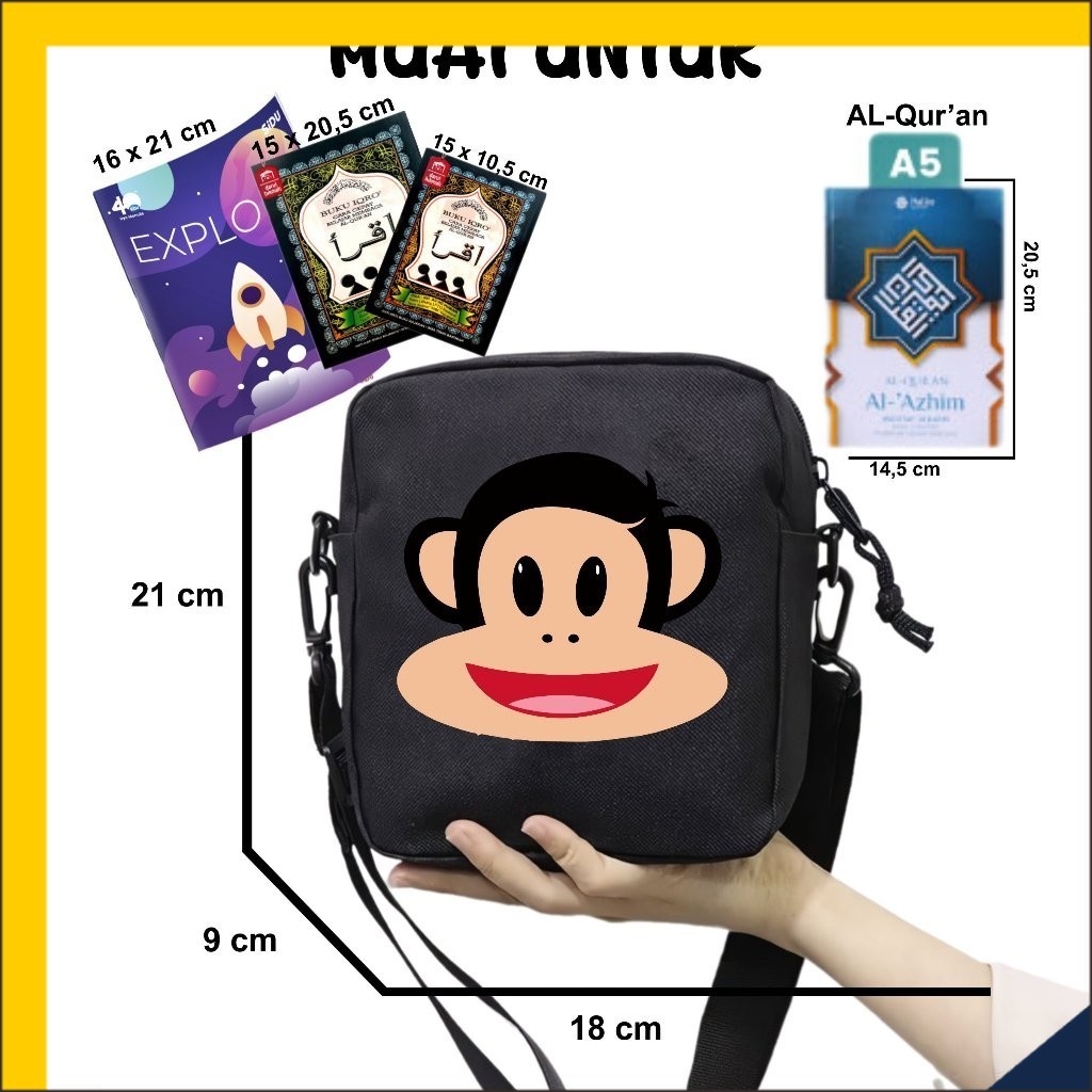 JK Tas Anak Selempang Paul Frank Monkey Cocok Untuk Sekolah dan Mengaji Unisex Fashion Kids A5 29