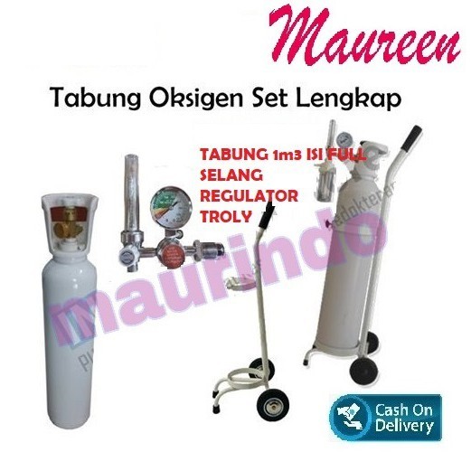 [COD] Tabung Oksigen 1M3 Komplit Troly Dan Regulator Set Lengkap