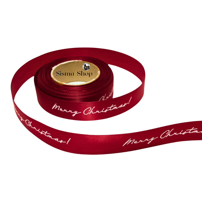 

Pita Kardo Motif Natal / Christmas Ribbon 2,5 cm Warna Maroon