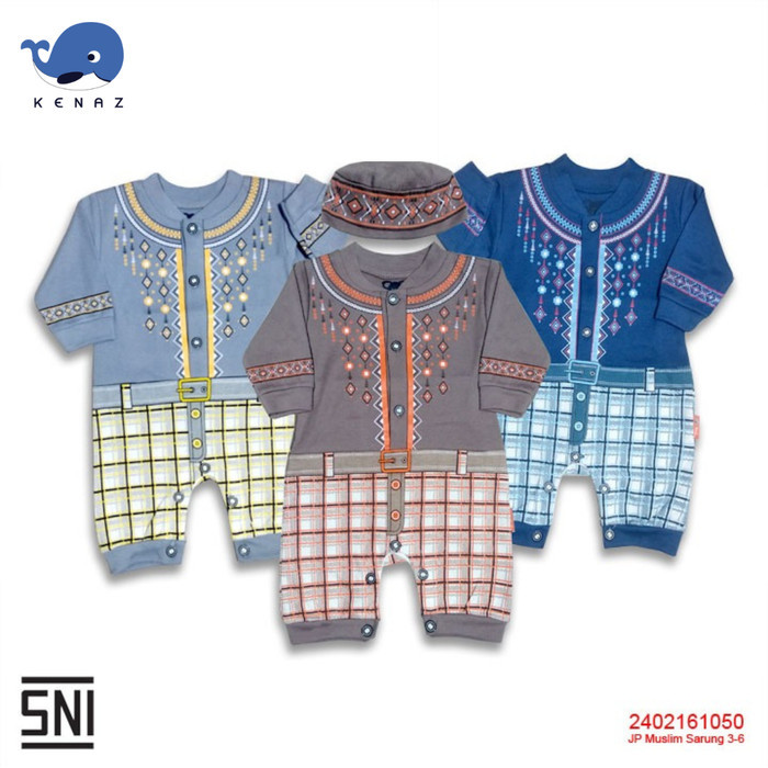 Baby Kenaz Jumper Baby Baju Koko Muslim Bayi Laki Laki Newborn - 6 bulan Set Peci 07 - Abu-abu