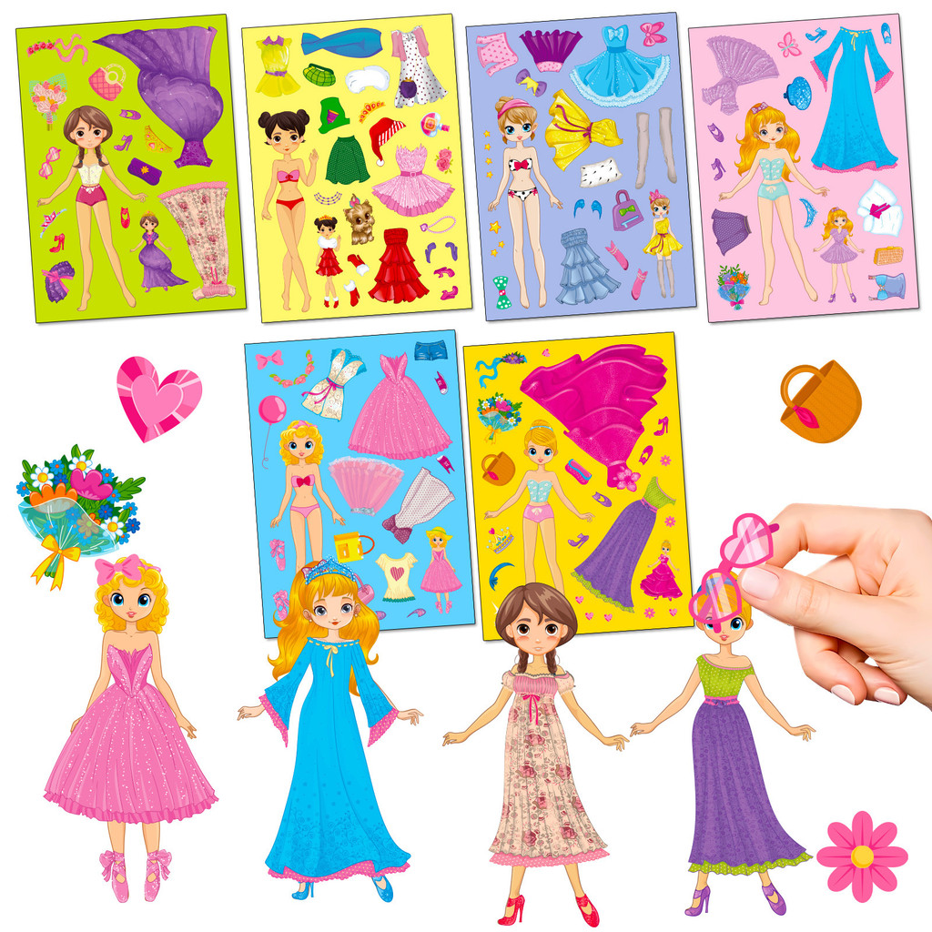 

12 Sheets DIY Chalet Dress-Up Princess Create-A-Face Stickers For Kids Pad Make Your Own Girls Puzzle Jigsaw Party Supplies