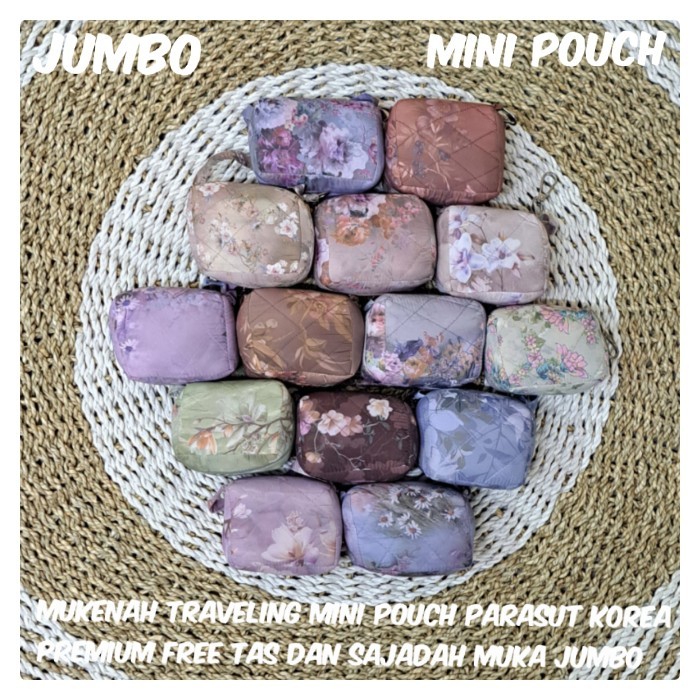 Mukenah Traveling Mini Pouch Parasut Korea Motif JUMBO FRE TAS&SAJADAH - Mukenah Polos