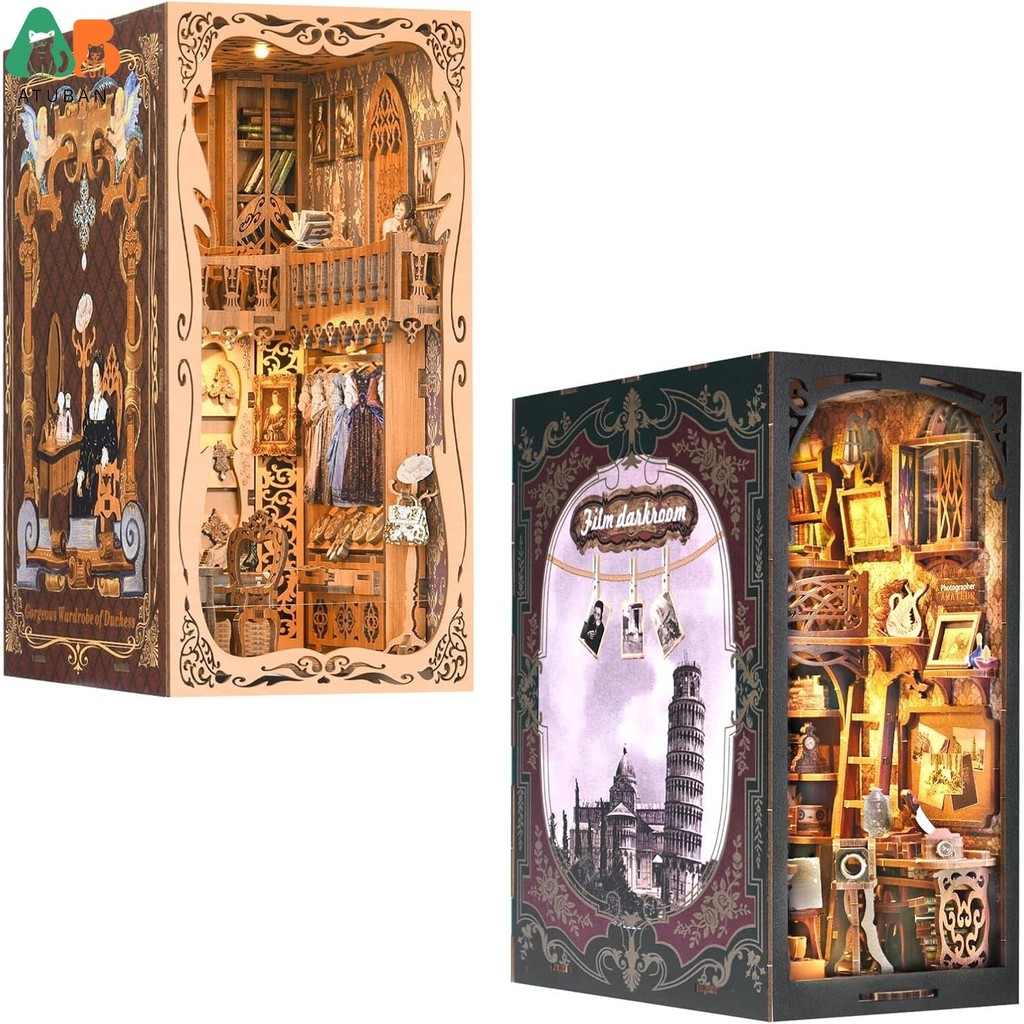 

ATUBAN DIY Book Nook Kit, DIY Booknook Kit Bookend Bookshelf Insert 3D Puzzle for Adults, Halloween/Christmas/Gifts for Adults