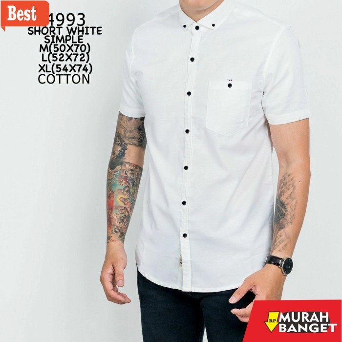 kemeja pendek pria keren Kemeja Polos Pria Lengan Pendek Slimfit Hurley / Baju Kantor Kerja Nav - Na