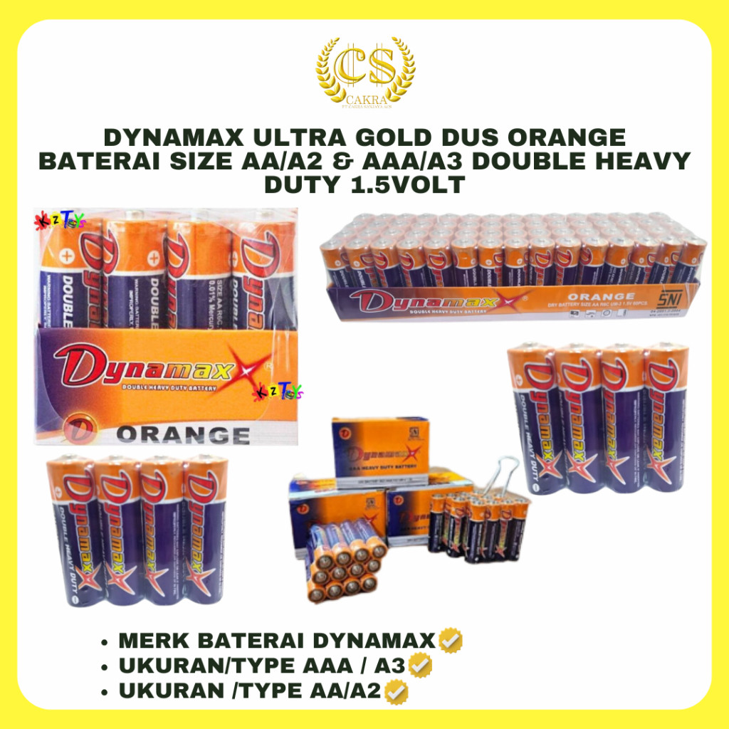 CAKRA Dynamax Ultra Gold Dus Orange Baterai Size AA/A2 & AAA/A3 Double Heavy Duty 1.5Volt Baterry Po