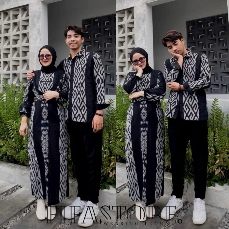 Set couple raisa ethnic, baju couple kondangan, dress raisa tenun troso