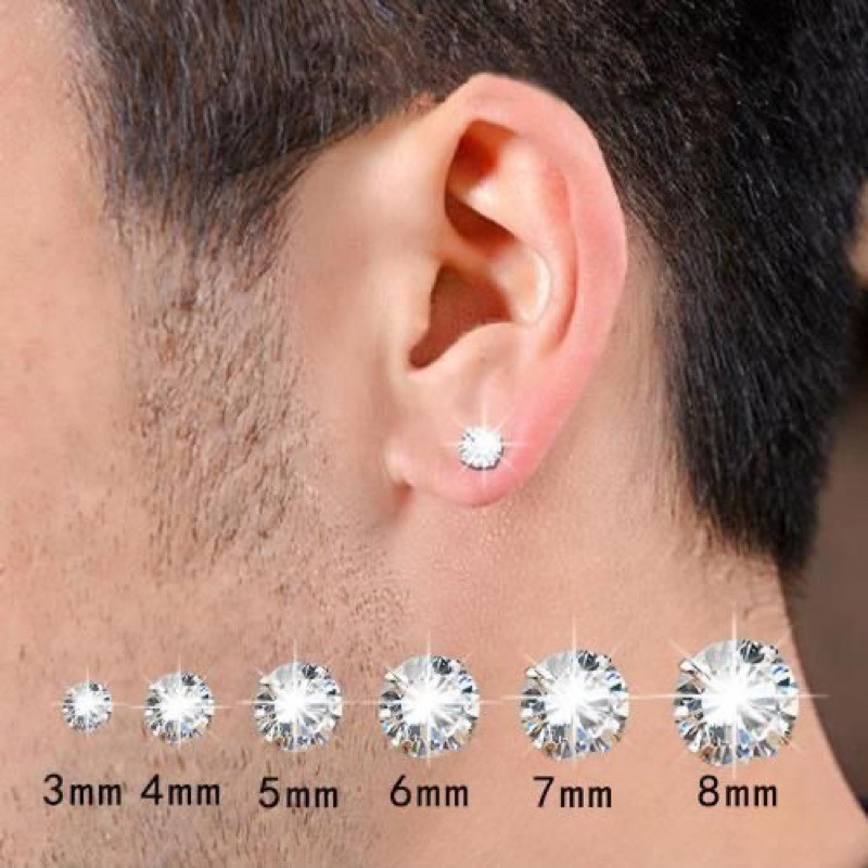 Anting Titanium Magnet Permata Berlian Pria Wanita Anti Karat Tidak Luntur Asli
