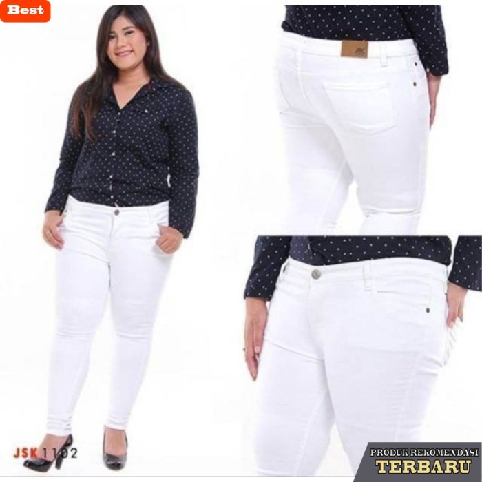 celana jeans wanita kekinian Celana jeans putih wanita jumbo/pointcloting