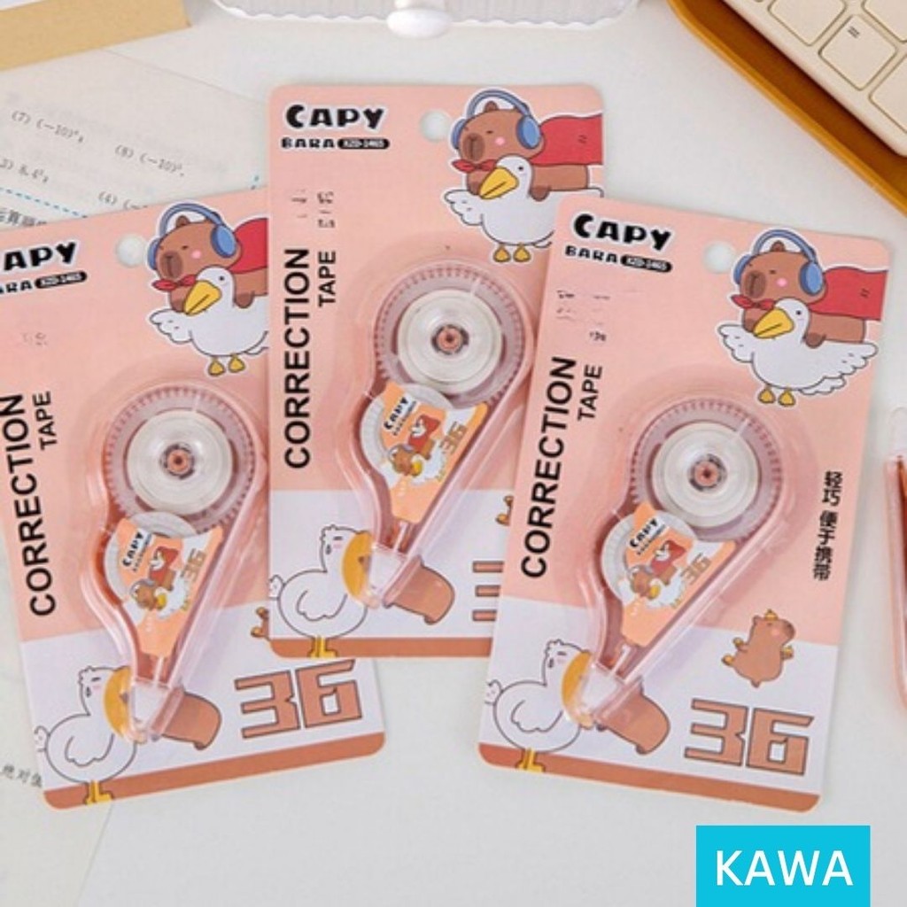 

KAWA Correction Tape Capybara TipX TipEx Tip X Pita Kertas Panjang 5m Motif Kapibara Penghapus Pena