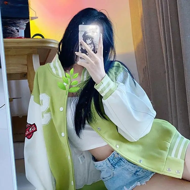 [ GRATIS CUSTOM INISIAL HURUF NAMA ] Jaket Varsity Baseball Korean Style Wanita Perempuan Unisex Dew