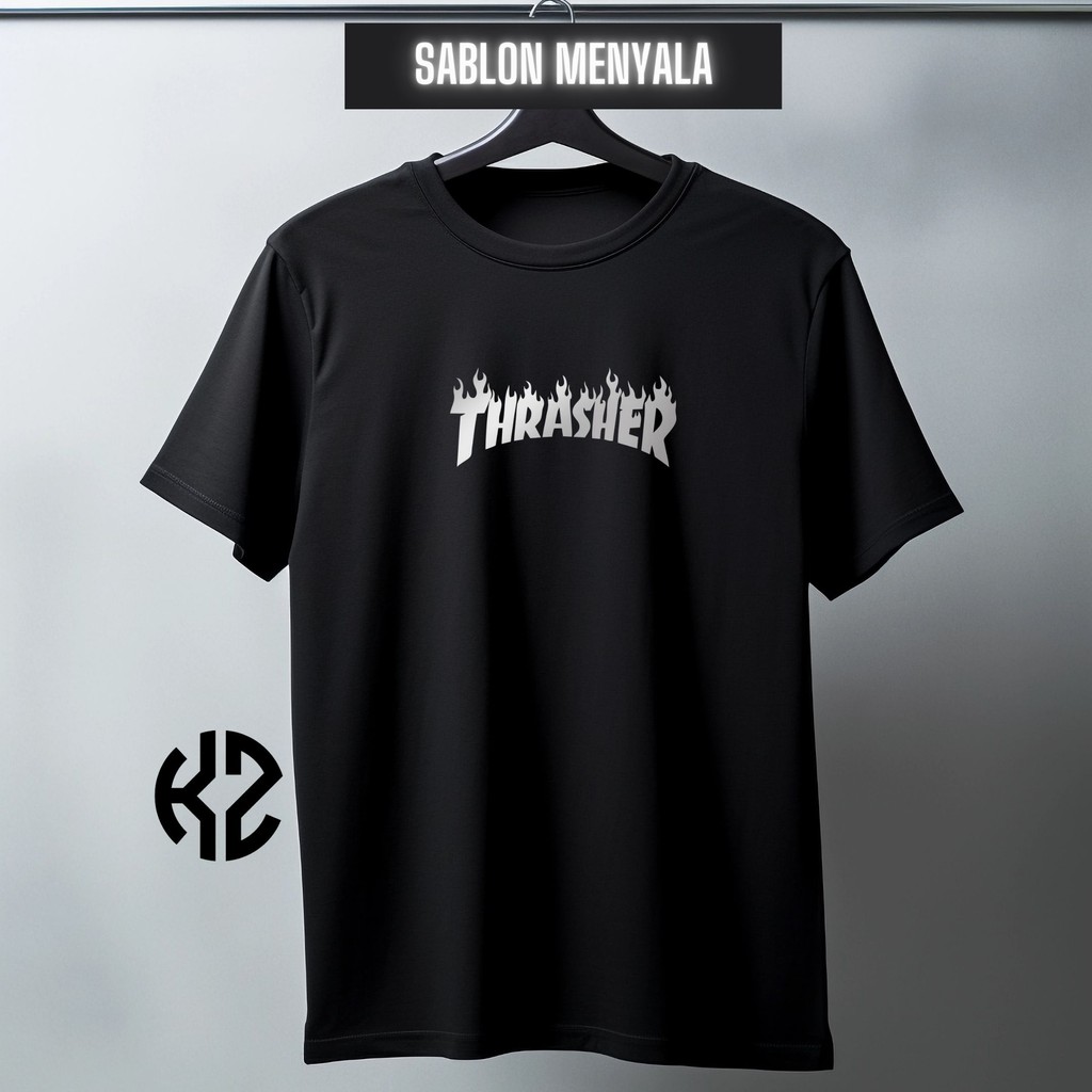 Kaos Distro Pria treasher sablon menyala Lengan Pendek Tshirt Lelaki Dewasa Fashion Cod