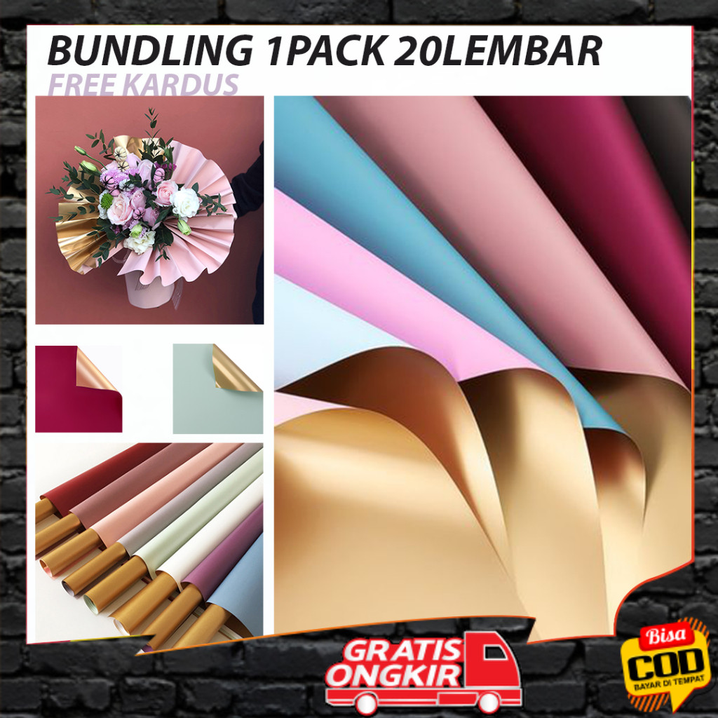 

(5) BUNDLING 1 PACK ISI 20 LEMBAR Kertas Bunga / Kertas Kado / Flower Wrapping Florist BI Color Gold paper Cellophane Pembungkus Bunga / Flower Paper BISA COD