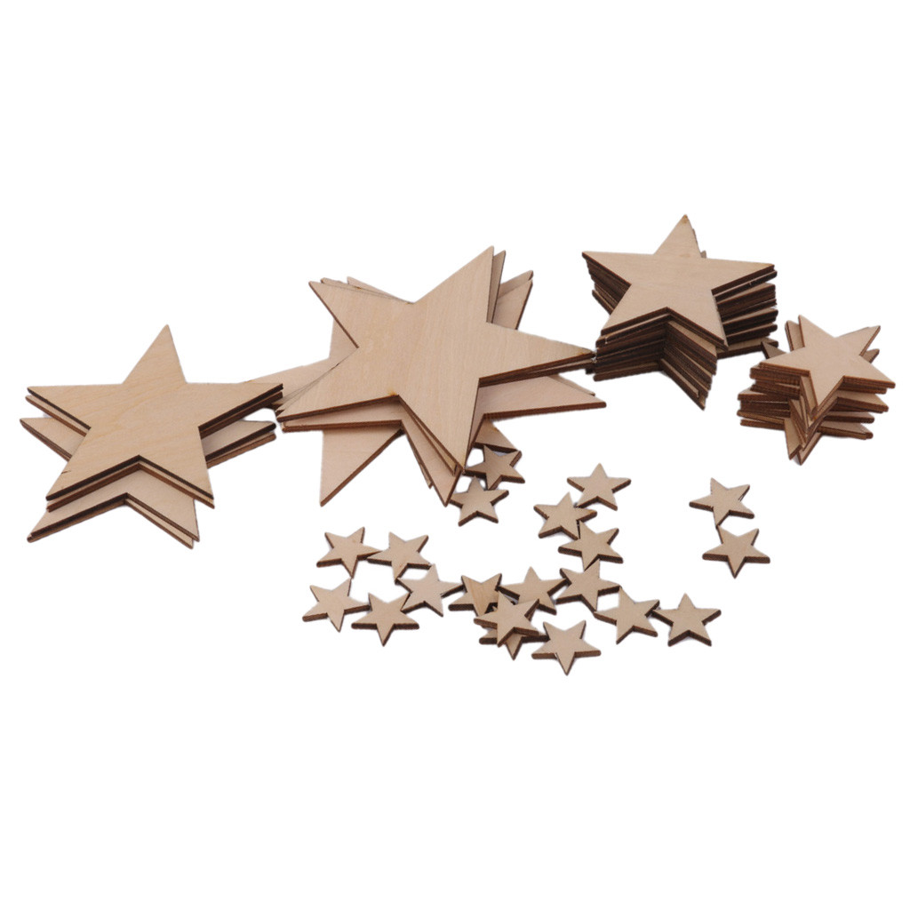 

3mm Thick Star Shape Wooden Embellishments for DIY Crafts 50pcs Mix Size