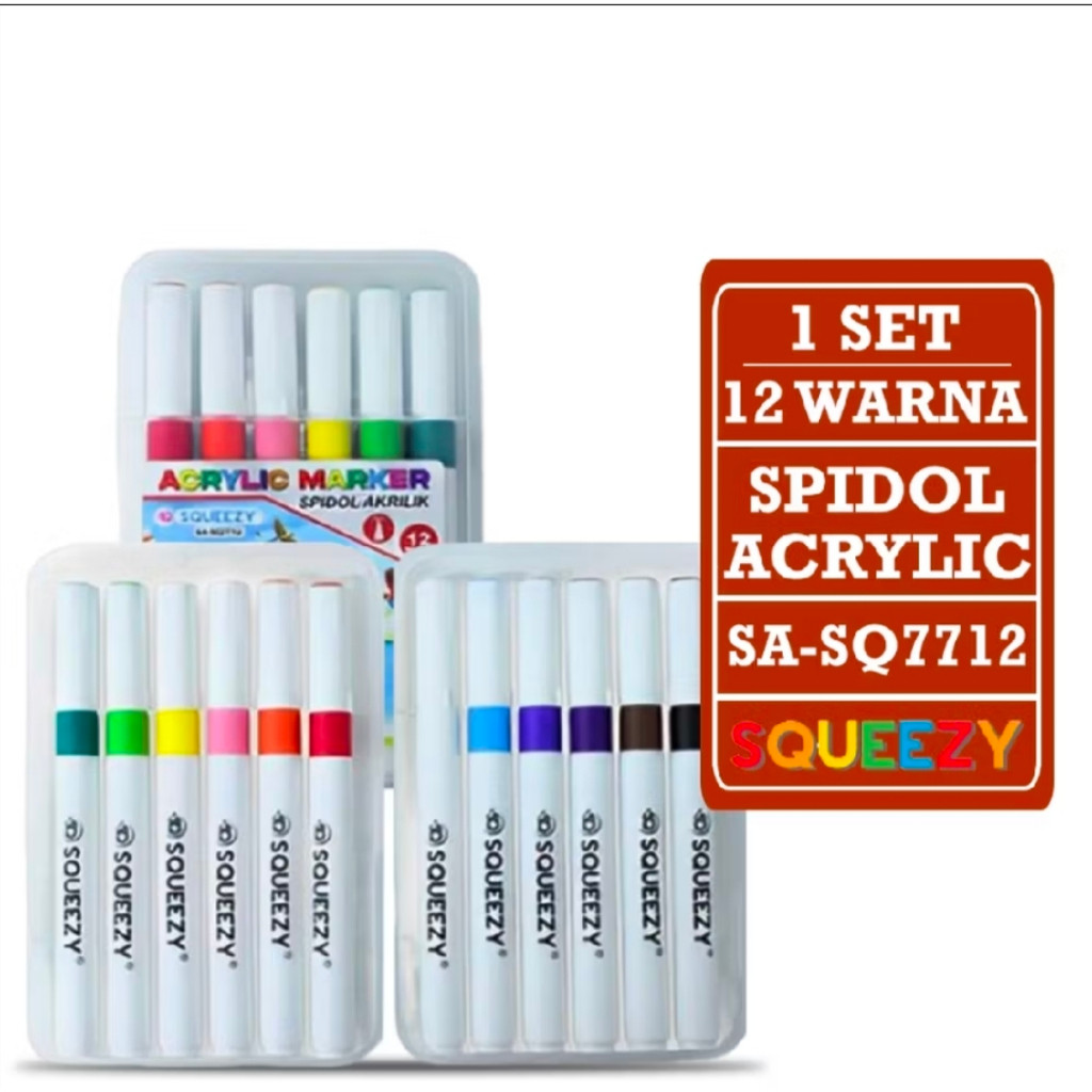 

1 Set 12 Pcs Spidol Kuas Akrilix Acrylix Brush Pen Maker 12 Warna Permanen