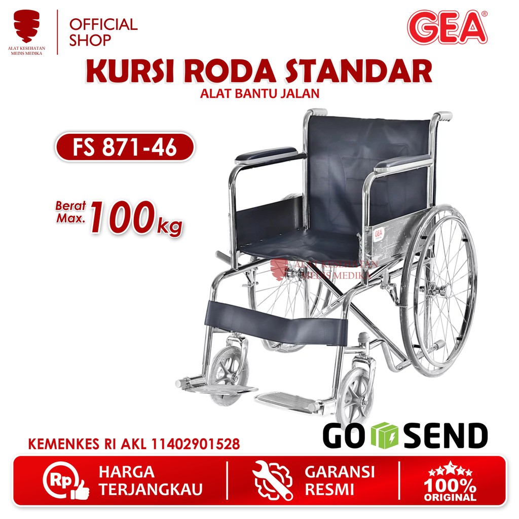 GOJEK ONLY GEA Kursi Roda Standar FS871-46 Pneumatic Alat Bantu Gerak Medis
