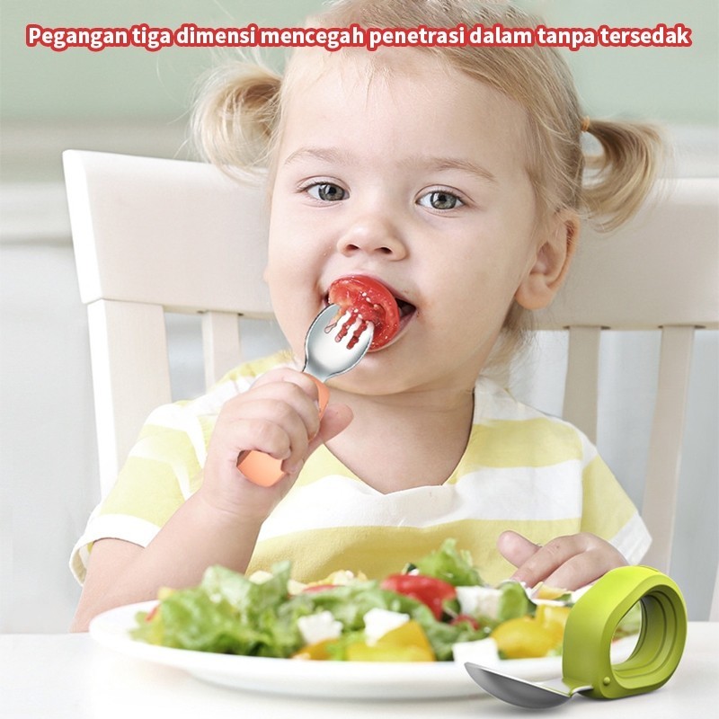 1 Set Sendok Garpu Bayi Anak Stainless Steel SUS316 Training Spoon Baby Spoon & Fork Sendok Mpasi Ba
