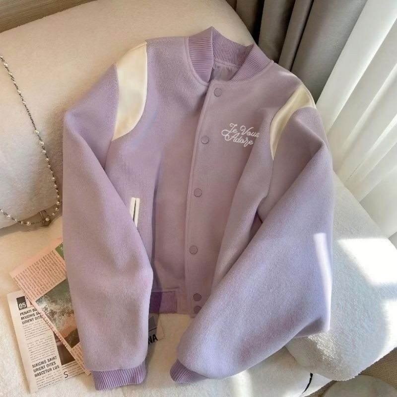Jaket Jacket Varsity Korean Style Kombanasi Mix Warna LILAC Big Size ( S - 6XL ) Jumper Baseball Boy