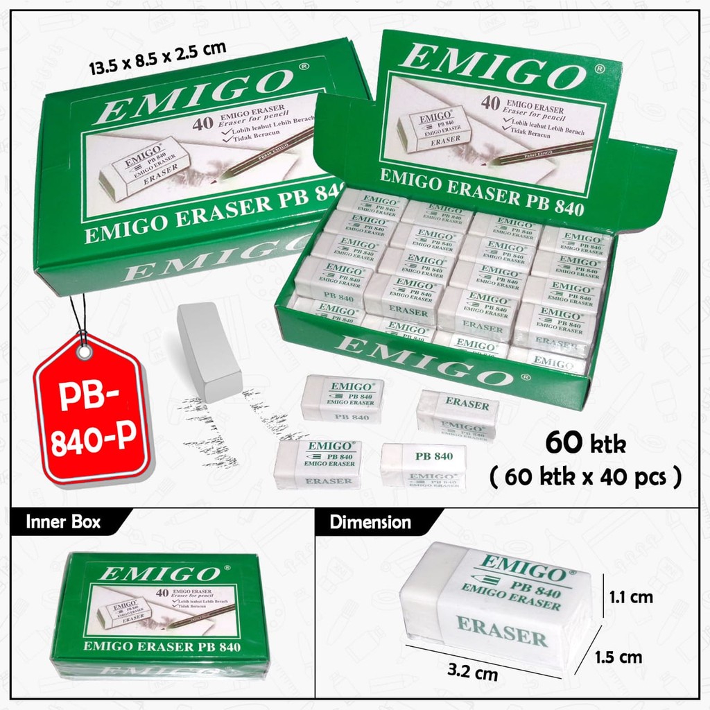 

(1 Kotak 40 pcs) Penghapus pensil Non toxic (Eraser) Best produk / Penghapus karet / Eraser / Duta Gemilang