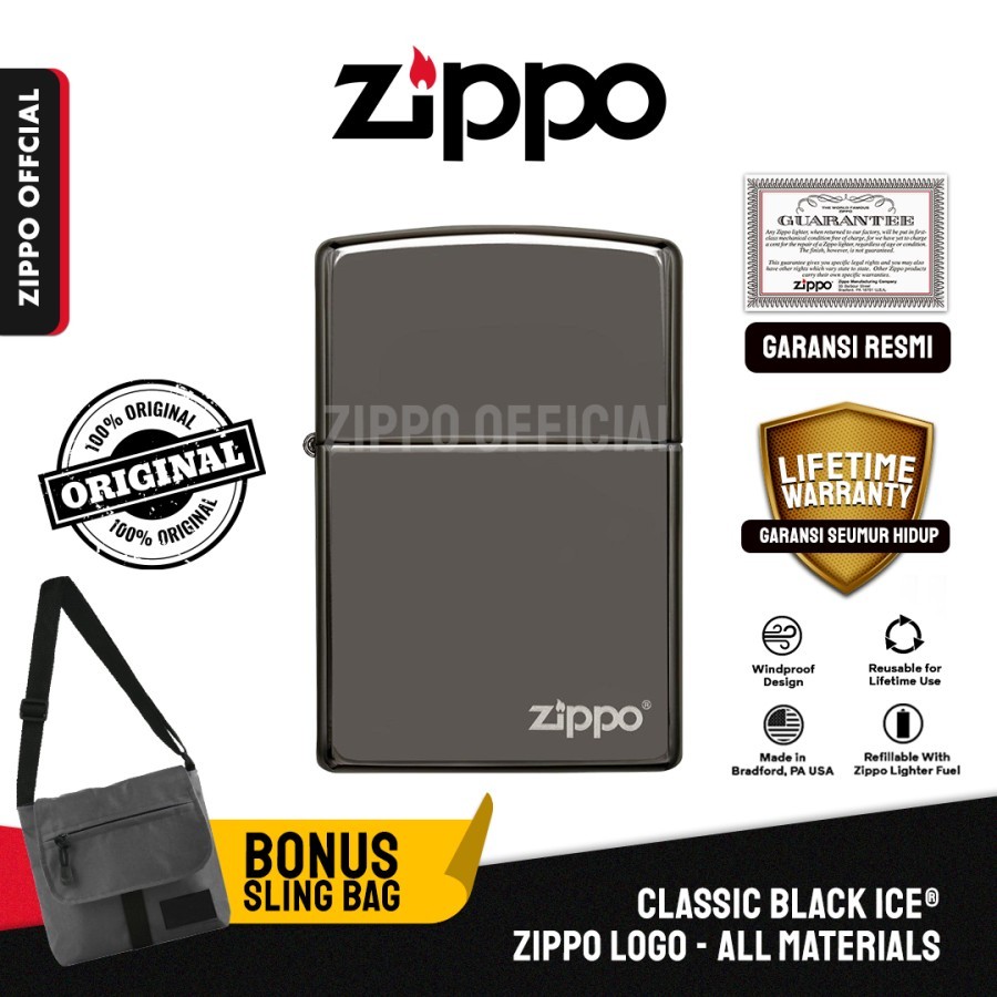 Zippo Original Classic Black Ice Zippo Logo 150ZL | Garansi Lifetime | Original USA
