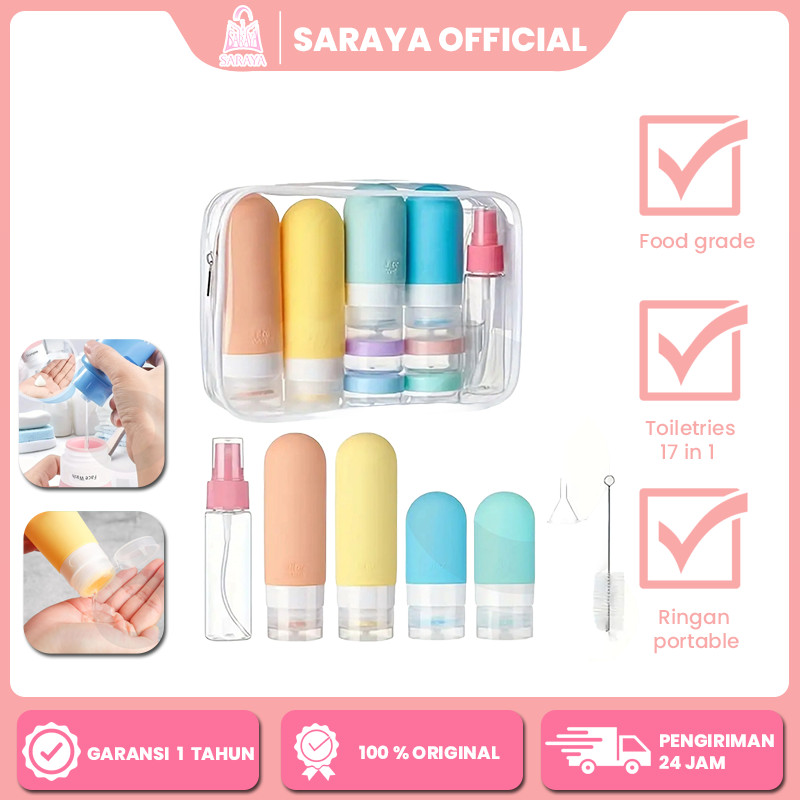 17in1 Set Botol Lotion Shampoo Sabun / Travel Toiletries Kit with PVC Pouch / Botol Sabun Travel / B