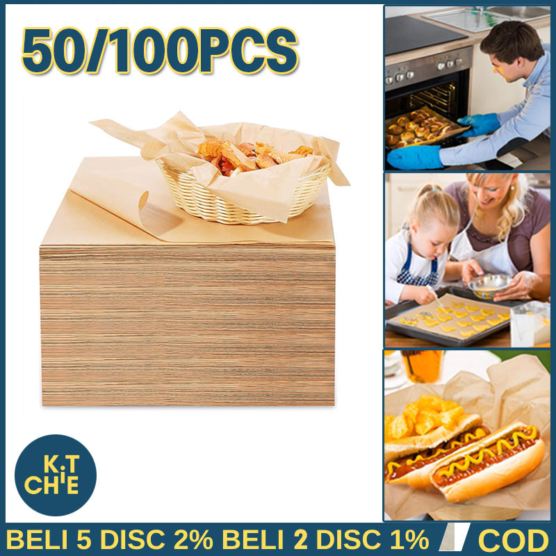 100PCS  Kertas Roti Coklat Baking Paper  kertas alas roti Anti Lengket Alas Loyang Tatakan Cake Cook