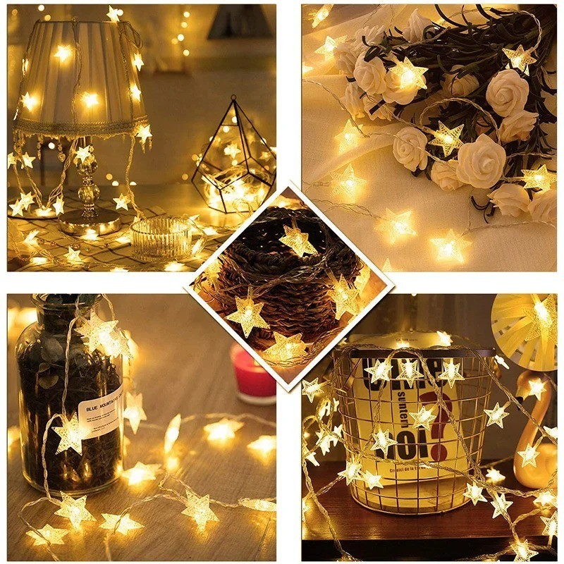 OBRAL Lampu Tumblr Natal Bentuk lOVE/BINTANG 8 Meter 42 Led dekorasi Rumah Ruangan Star String Light