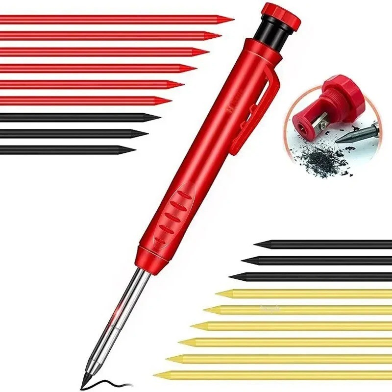 

Carpenter Pencil Metal Long Head Deep Hole Professional Engineering Quick Drying Marker Graphite Woodworking Black Red Lineation