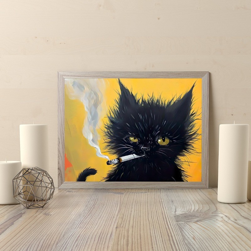 

Black Cat Smoking A Cigarette Poster Cool Kitten Portrait Cute Animal Canvas Painting Wall Art for Living Room Home Decor Gift