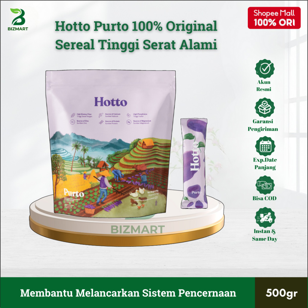 

Hotto Purto Multigrain with Purple Potato 1Pouch 16 Sachet | Sereal Tinggi Serat Untuk Pencernaan