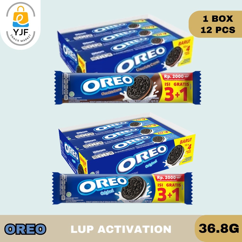 

Oreo Lup Activation Biscuit Sandwich / Biskuit / Kue / Rasa Cream Vanilla / Chocolate 36.8 g BOX/12PCS
