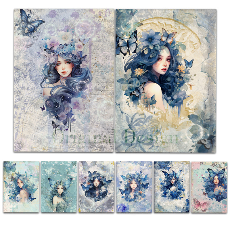 

Rice Paper Original Design WuleeGifts Butterfly Retro Scrapbooking Decoration Vintage Junk Journal S24042401 8pcs Crafts Papers