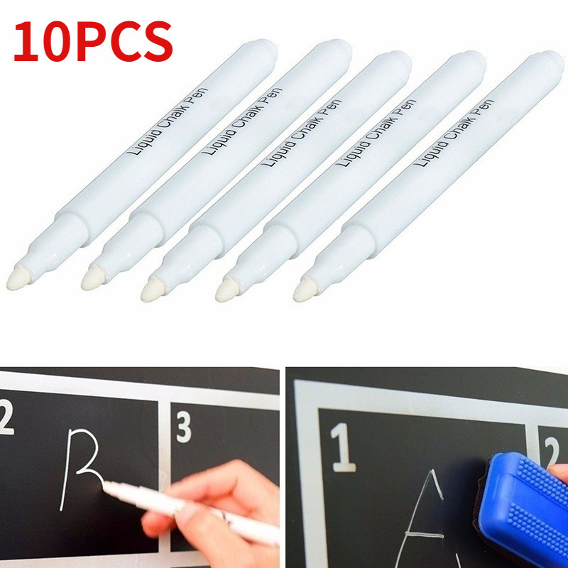 

10Pcs White Liquid Chalk Pen/Marker for Glass Windows Chalkboard Blackboard No-dust Chalks School Supplies Teacher Supplies