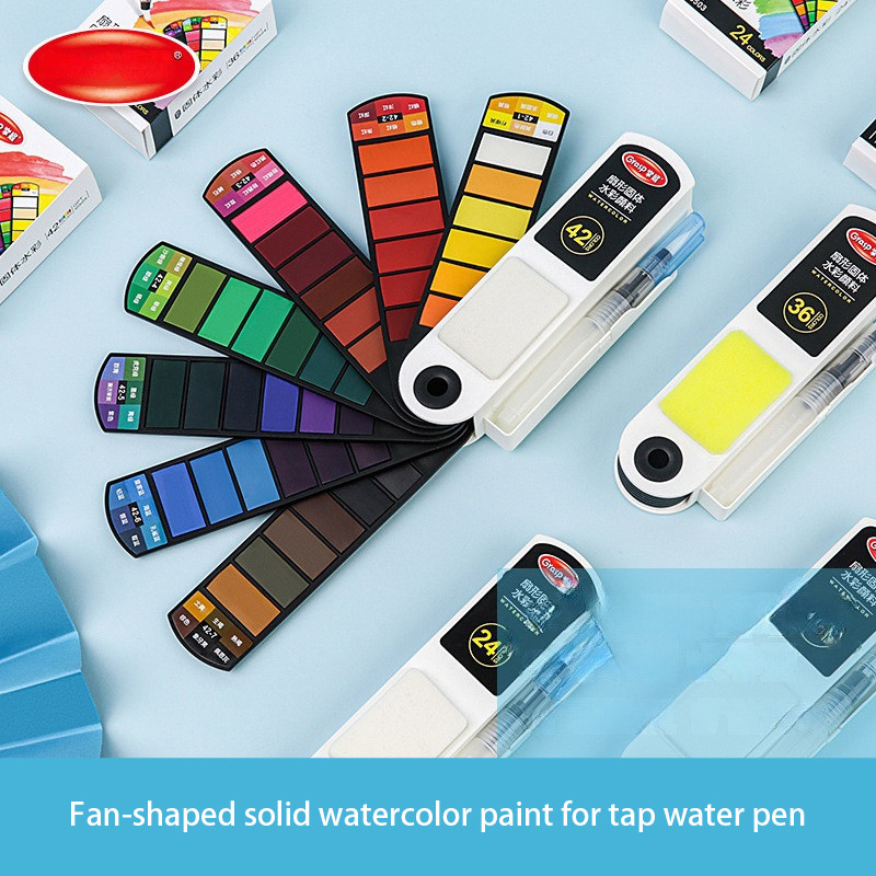 

18/24/36/42 Solid Watercolor Pigment Set Foldable Travel WaterColor With Water Brush Pen Art Specific Fan Shaped Painting Tool