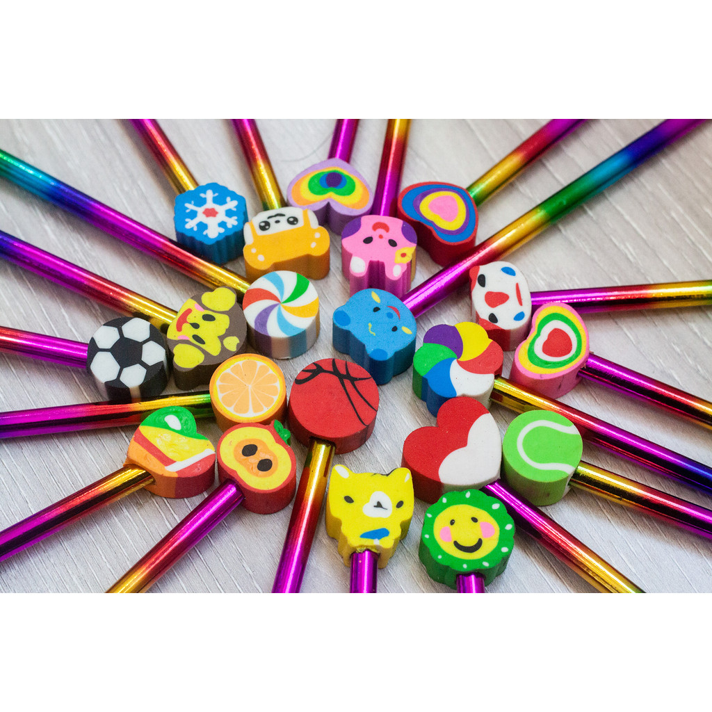 

20pcs HB Wood Pencils set with Cute Animal Shape Eraser Writing Sketching Pencil Set Kawaii Schoool Stationery Gift Supply