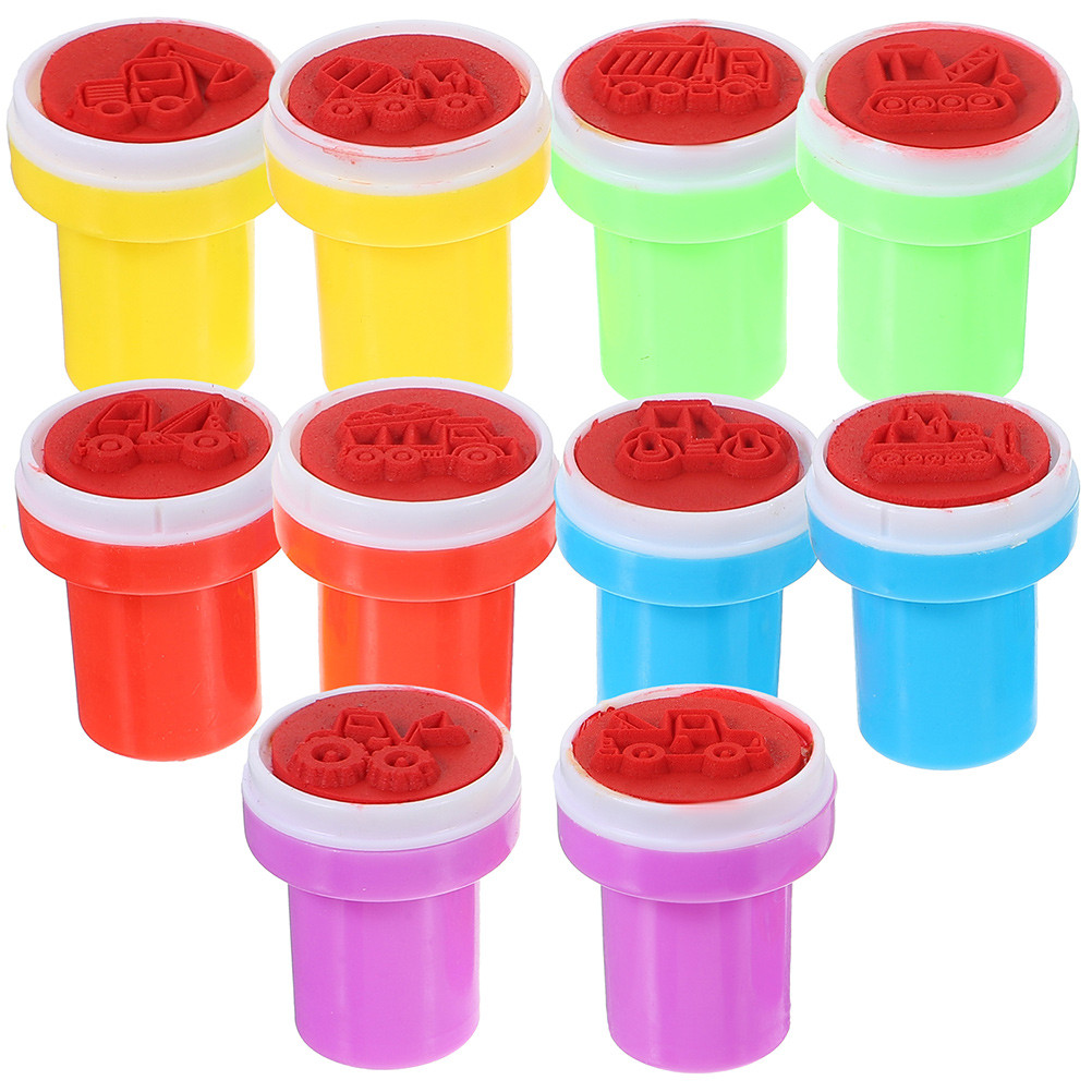 

20 Pcs Construction Truck Stamps Plastic Craft Cartoon Theme Self Inking for Kids Classroom Party Gifts