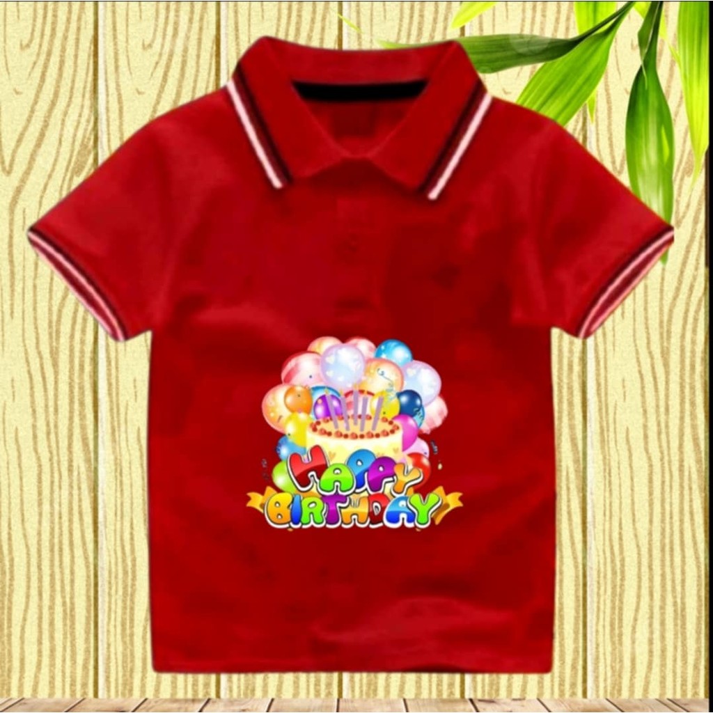 KAOS KERAH WANGKI MOTIF KUE ULANG TAHUN TAHUN 2-10TH  ANAK COWO CEWE PREMIUM