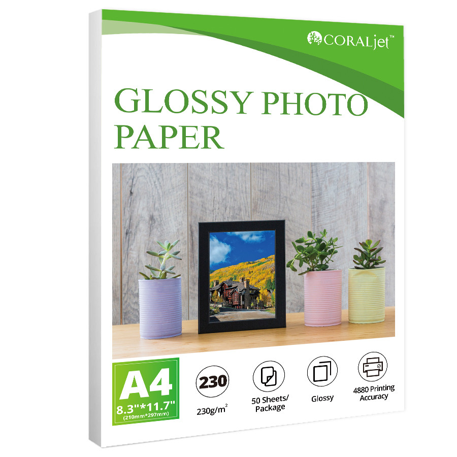 

Coraljet Glossy Photo Paper 8.3"x11.7" A4 50Sheets Compatible with Inkjet Printer Use DYE INK 180gsm 210gsm 230gsm High quality